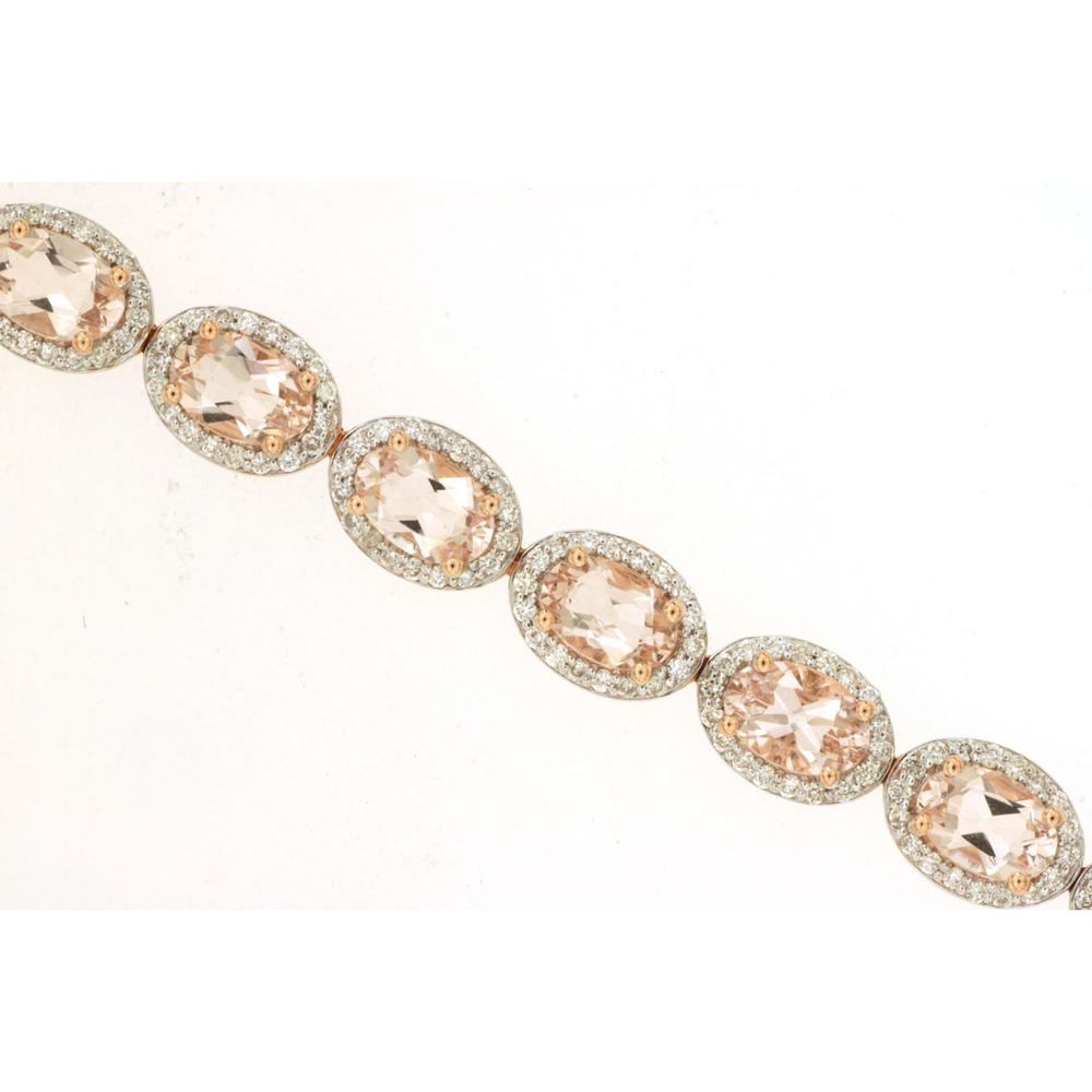 14K Rose Gold Halo Bracelet with Oval Morganite and Diamond Accents - 8.00 Carat Morganite, 1.40 Carat Diamond Total Weight - Royal Jewelry