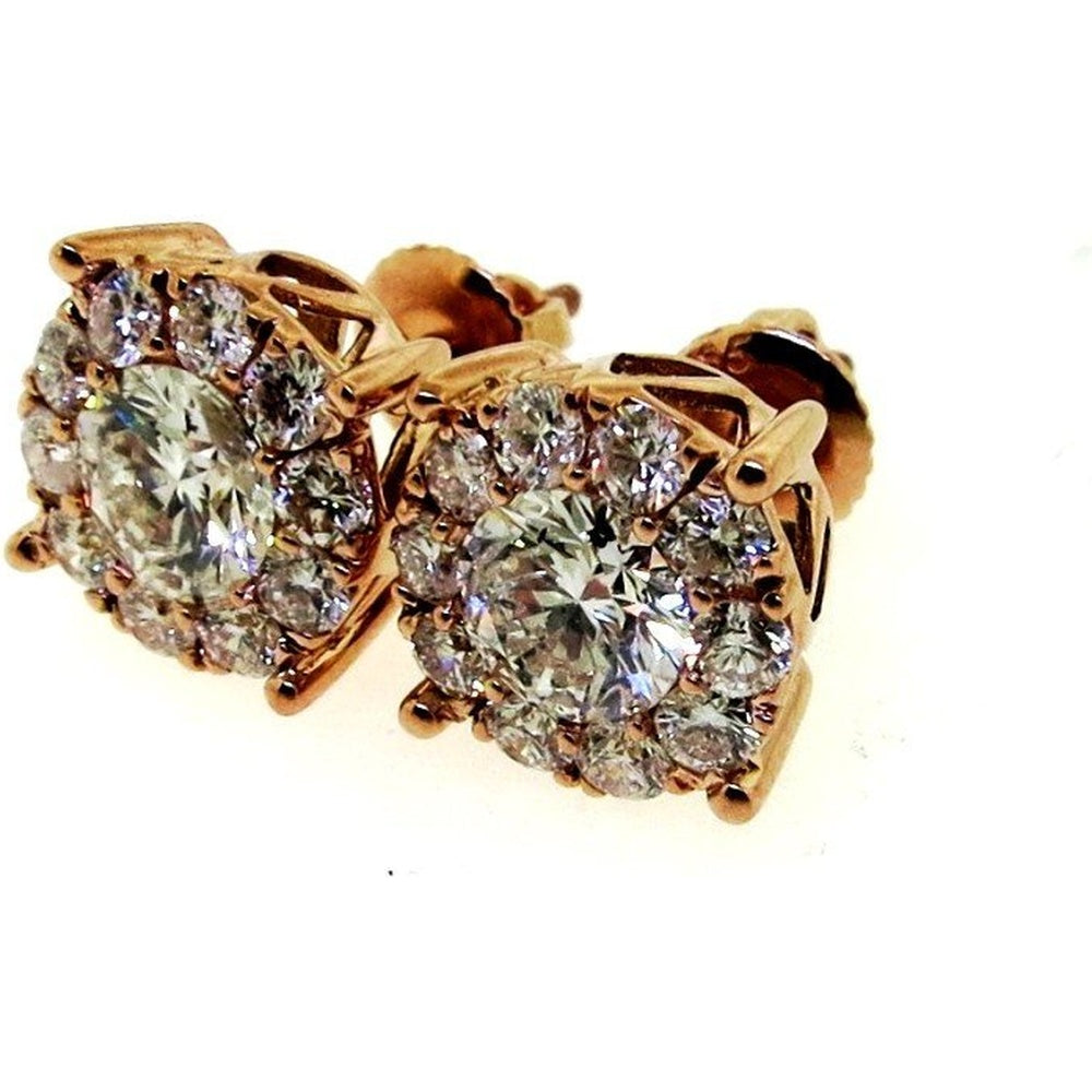 14K Rose Gold Halo Cluster Diamond Stud Earrings - 1.14 Carat Total Diamond Weight by Auriventus
