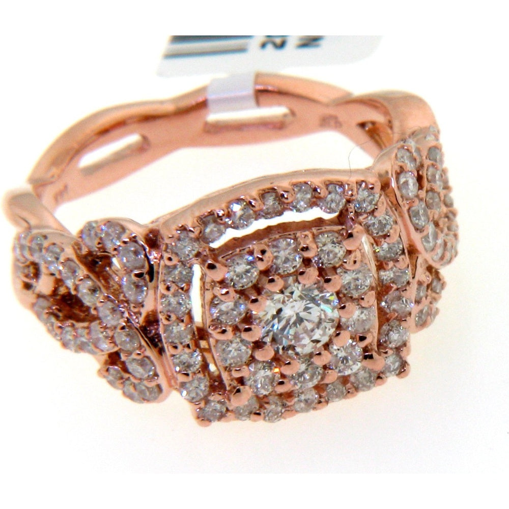 14K Rose Gold Halo Fashion Ring with Milgrain Detail and Round Diamonds - 1.43 Carat Total Diamond Weight by Auriventus