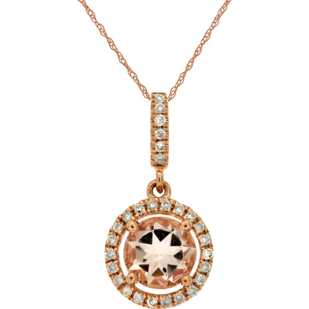 14K Rose Gold Halo Pendant with 0.75 Carat Round Morganite and 0.11 Carat Diamond Accents - Royal Jewelry