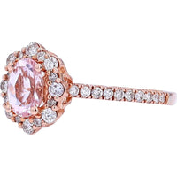 14K Rose Gold Halo Ring with 0.70 Carat Morganite Center and 0.50 Carat Diamond Accents