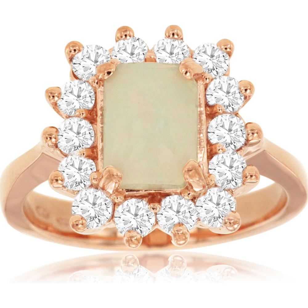 14K Rose Gold Halo Ring with 0.95 Carat Cushion Cut Opal and 0.85 Carat Round Diamond Halo - Royal Jewelry