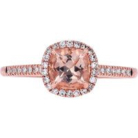 14K Rose Gold Halo Ring with 1.00-Carat Cushion-Cut Morganite and 0.17-Carat Diamond Accents