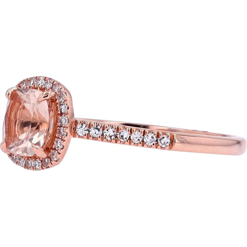 14K Rose Gold Halo Ring with 1.00-Carat Cushion-Cut Morganite and 0.17-Carat Diamond Accents