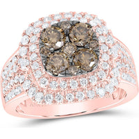 14K Rose Gold Halo Ring with 1.10 Carat Round Brown Diamonds and 0.91 Carat G-H Round Diamonds - 2.01 Carat Total Diamond Weight