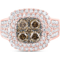 14K Rose Gold Halo Ring with 1.10 Carat Round Brown Diamonds and 0.91 Carat G-H Round Diamonds - 2.01 Carat Total Diamond Weight