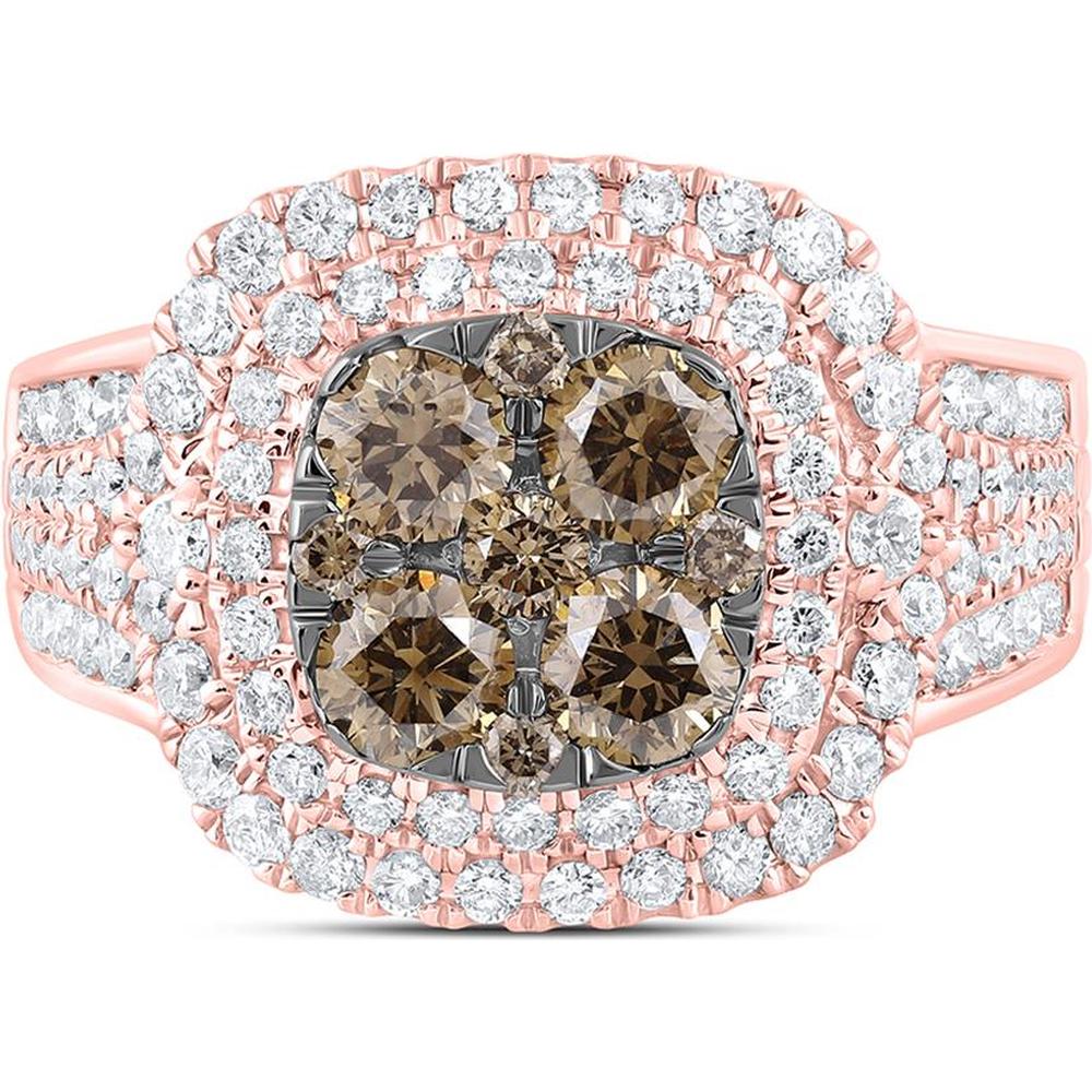 14K Rose Gold Halo Ring with 1.10 Carat Round Brown Diamonds and 0.91 Carat G-H Round Diamonds - 2.01 Carat Total Diamond Weight