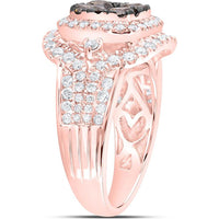 14K Rose Gold Halo Ring with 1.10 Carat Round Brown Diamonds and 0.91 Carat G-H Round Diamonds - 2.01 Carat Total Diamond Weight