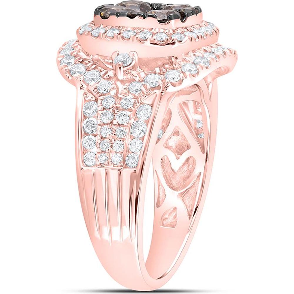 14K Rose Gold Halo Ring with 1.10 Carat Round Brown Diamonds and 0.91 Carat G-H Round Diamonds - 2.01 Carat Total Diamond Weight