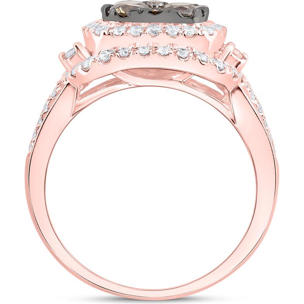 14K Rose Gold Halo Ring with 1.10 Carat Round Brown Diamonds and 0.91 Carat G-H Round Diamonds - 2.01 Carat Total Diamond Weight