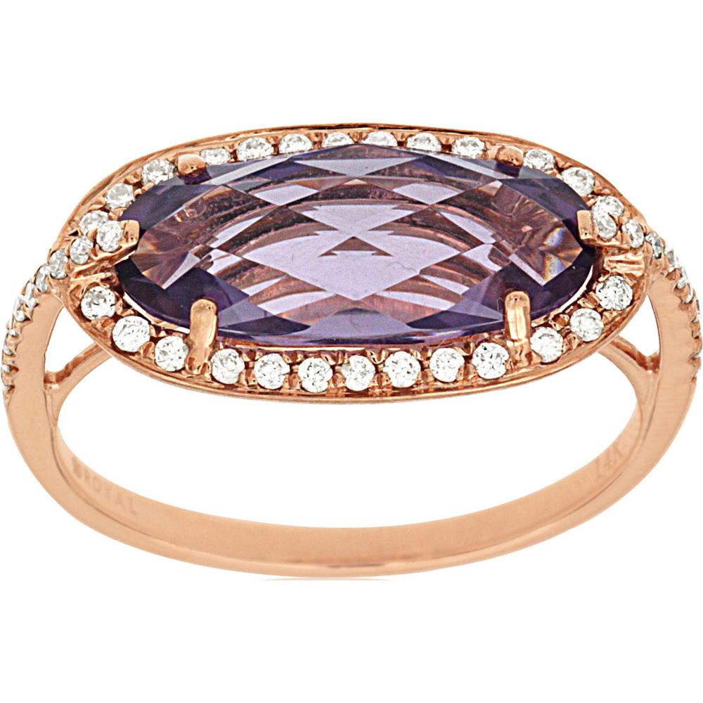 14K Rose Gold Halo Ring with 3.00 Carat Oval Amethyst and 0.20 Carat Round Diamond Accents - Royal Jewelry