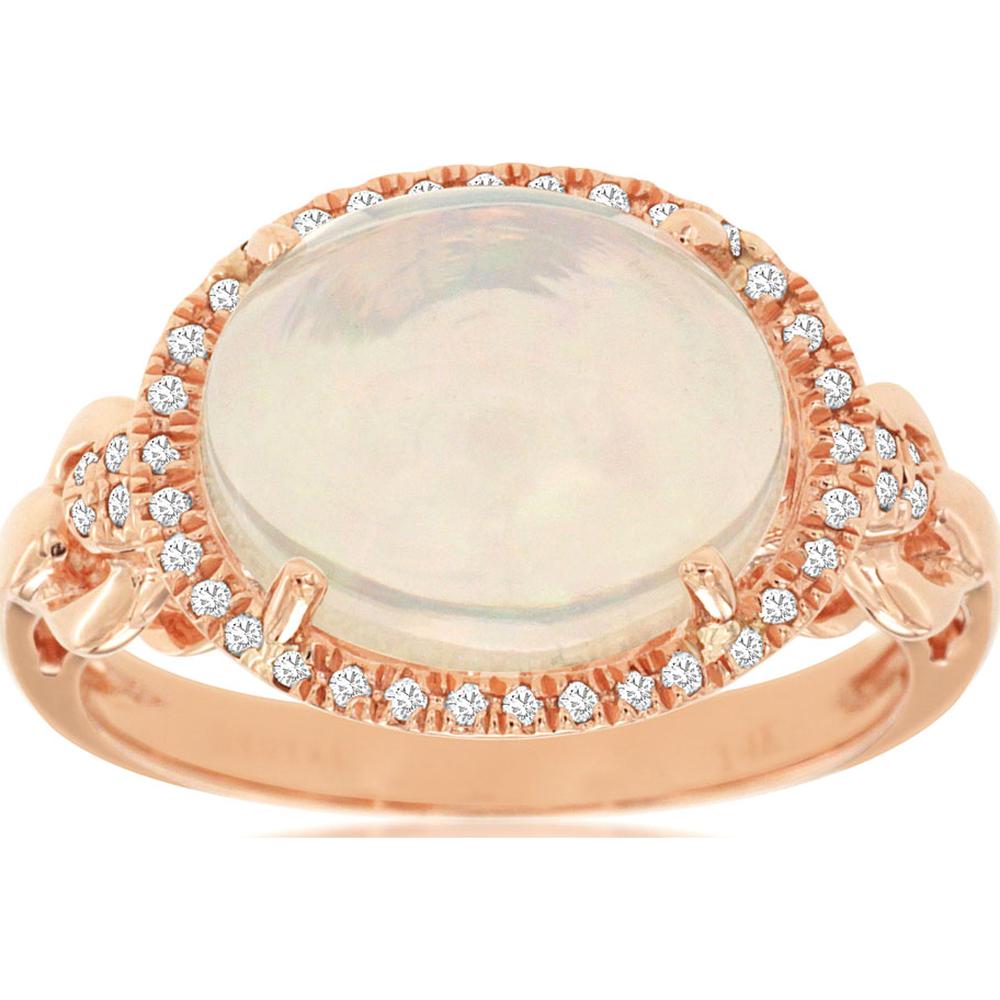 14K Rose Gold Halo Ring with 3.00 Carat Oval Opal and 0.18 Carat Diamond Accents - Royal Jewelry