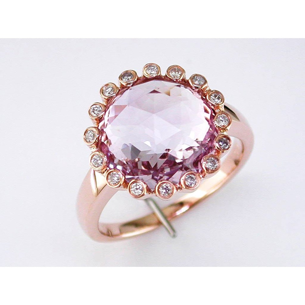 14K Rose Gold Halo Ring with 5.90 Carat Round Amethyst and 0.16 Carat Round Diamond Accents - Royal Jewelry