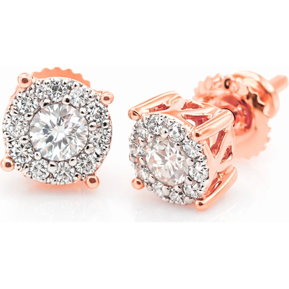 14K Rose Gold Halo Stud Earrings with Round Brilliant Diamonds - 0.43 Carat Total Diamond Weight by Auriventus
