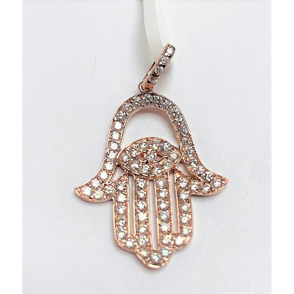 14K Rose Gold Hamsa Pendant with Pave-Set Round Diamonds - 1.12 Carat Total Diamond Weight by Auriventus