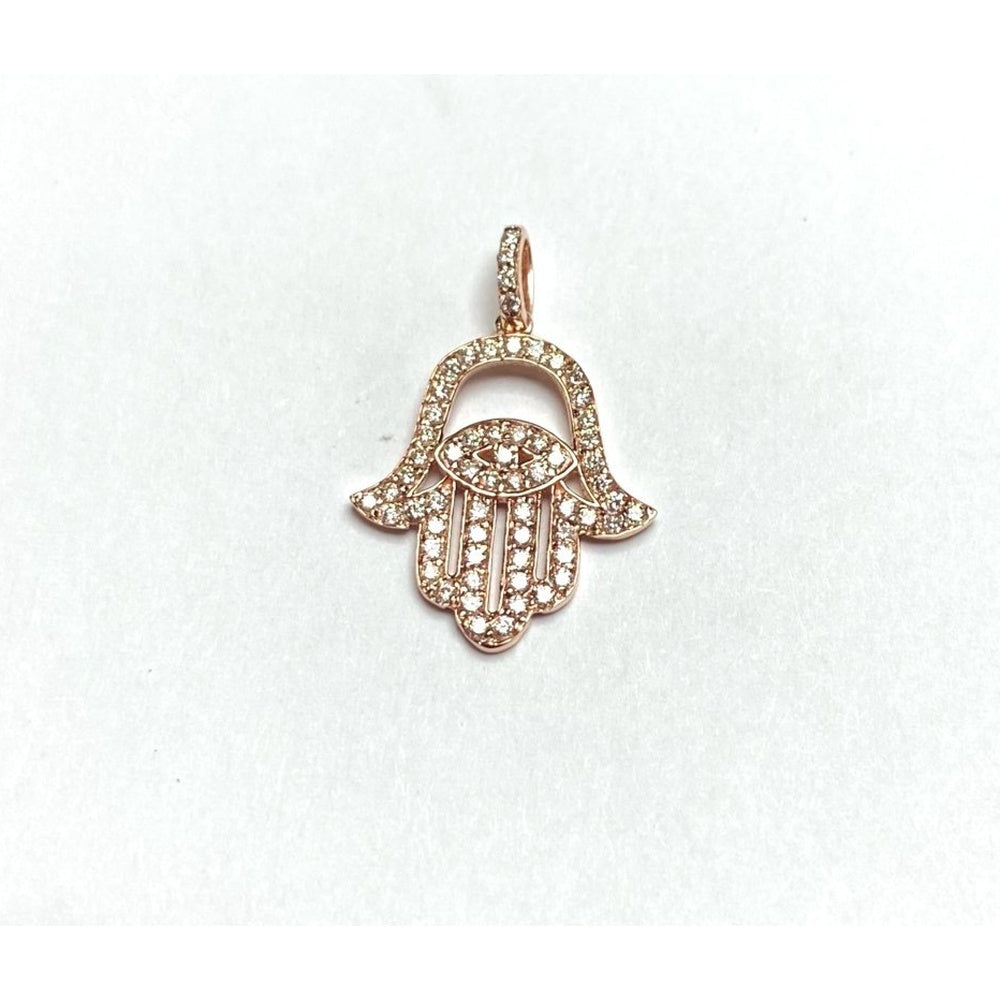 14K Rose Gold Hamsa Pendant with Prong-Set Round Diamonds - 0.65 Carat Total Diamond Weight by Auriventus