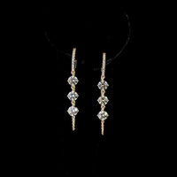 14K Rose Gold Hanging Drop Earrings with 3-Stone Prong Set Round Lab Diamonds - 3.33 Carats Total Diamond Weight - Covaloro Fine Jewelry
