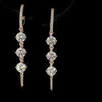 14K Rose Gold Hanging Drop Earrings with 3-Stone Prong Set Round Lab Diamonds - 3.33 Carats Total Diamond Weight - Covaloro Fine Jewelry