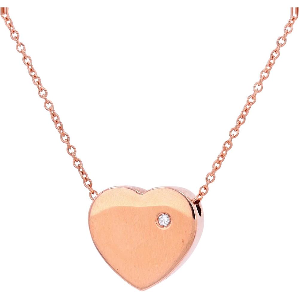 14K Rose Gold Heart Pendant Necklace with Round Diamond Accent - 0.01 Carats Total Diamond Weight
