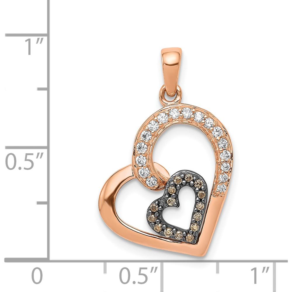 14K Rose Gold Heart Pendant with Champagne and White Round Cut Diamonds - 0.13 Carat Total Diamond Weight by Monteluci Fine Jewelry