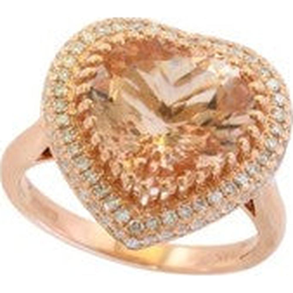 14K Rose Gold Heart Ring with 5.30 Carat Morganite and 0.41 Carat Diamond Halo by EFFY