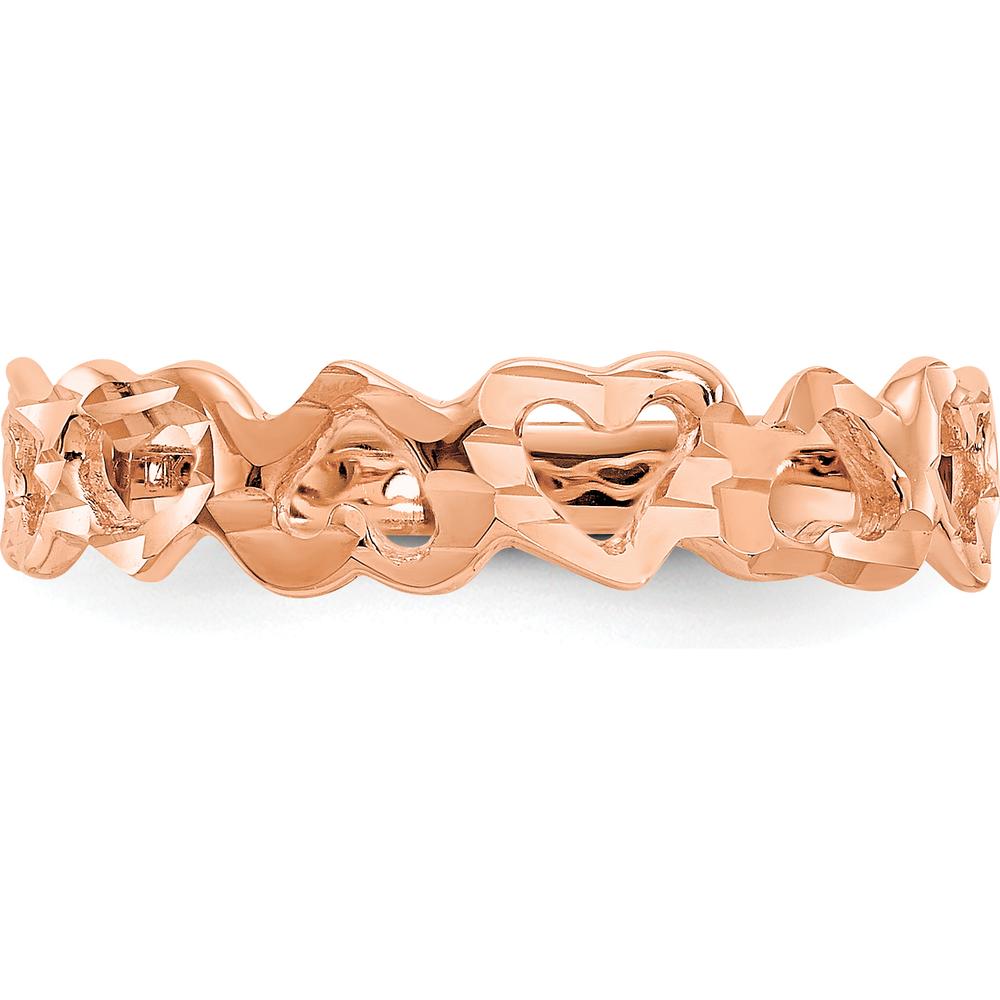 14K Rose Gold Heart Ring with Diamond-Cut Texture and Polished Finish by Oro Pregiato