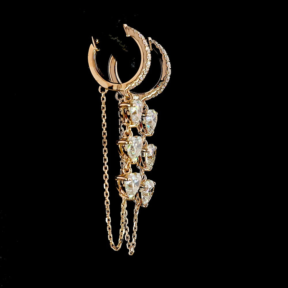 14K Rose Gold Heart Shape Hanging Earrings with Prong Set Lab Diamonds - 3.22 Carat Total Diamond Weight - Covaloro Fine Jewelry