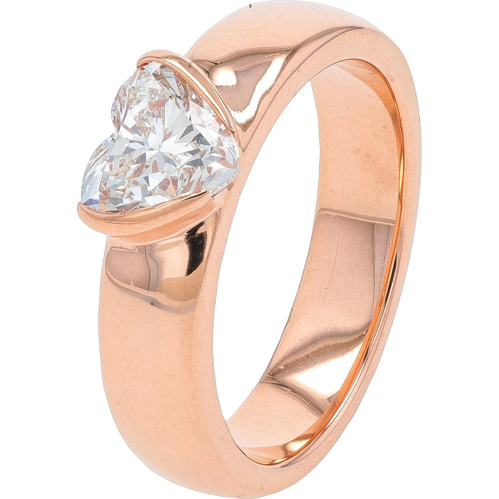 14K Rose Gold Heart-Shaped Lab Grown Diamond Ring with Half-Bezel Setting - 1.05 Carat Total Diamond Weight IGI Certified