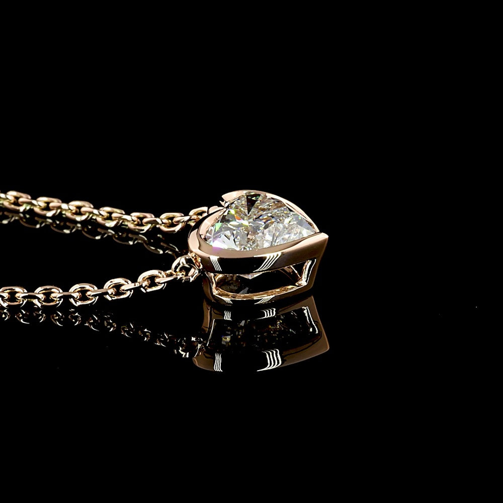 14K Rose Gold Heart Shaped Lab Grown Diamond Solitaire Pendant - 1.57 Carat Total Weight, E-F Color, VVS2 Clarity, Bezel Setting - Covaloro Fine Jewelry
