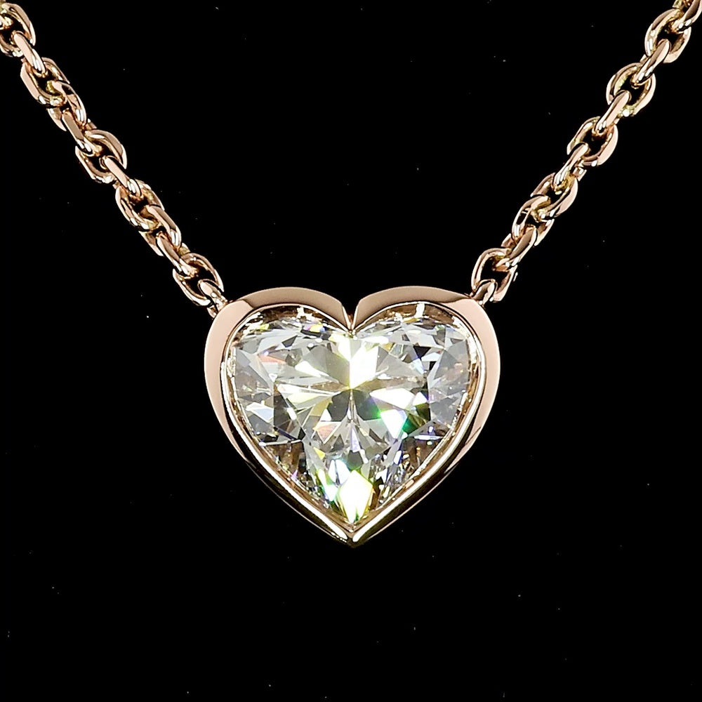 14K Rose Gold Heart Shaped Lab Grown Diamond Solitaire Pendant - 1.57 Carat Total Weight, E-F Color, VVS2 Clarity, Bezel Setting - Covaloro Fine Jewelry