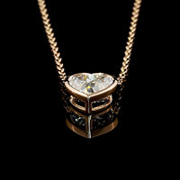 14K Rose Gold Heart Shaped Lab Grown Diamond Solitaire Pendant - 1.57 Carat Total Weight, E-F Color, VVS2 Clarity, Bezel Setting - Covaloro Fine Jewelry