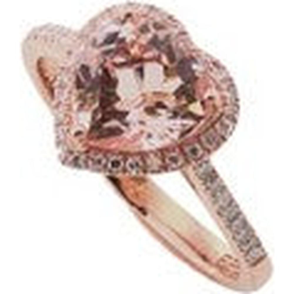 14K Rose Gold Heart-Shaped Morganite and Diamond Halo Ring by EFFY - 1.70 Carat Morganite, 0.18 Carat Total Diamond Weight