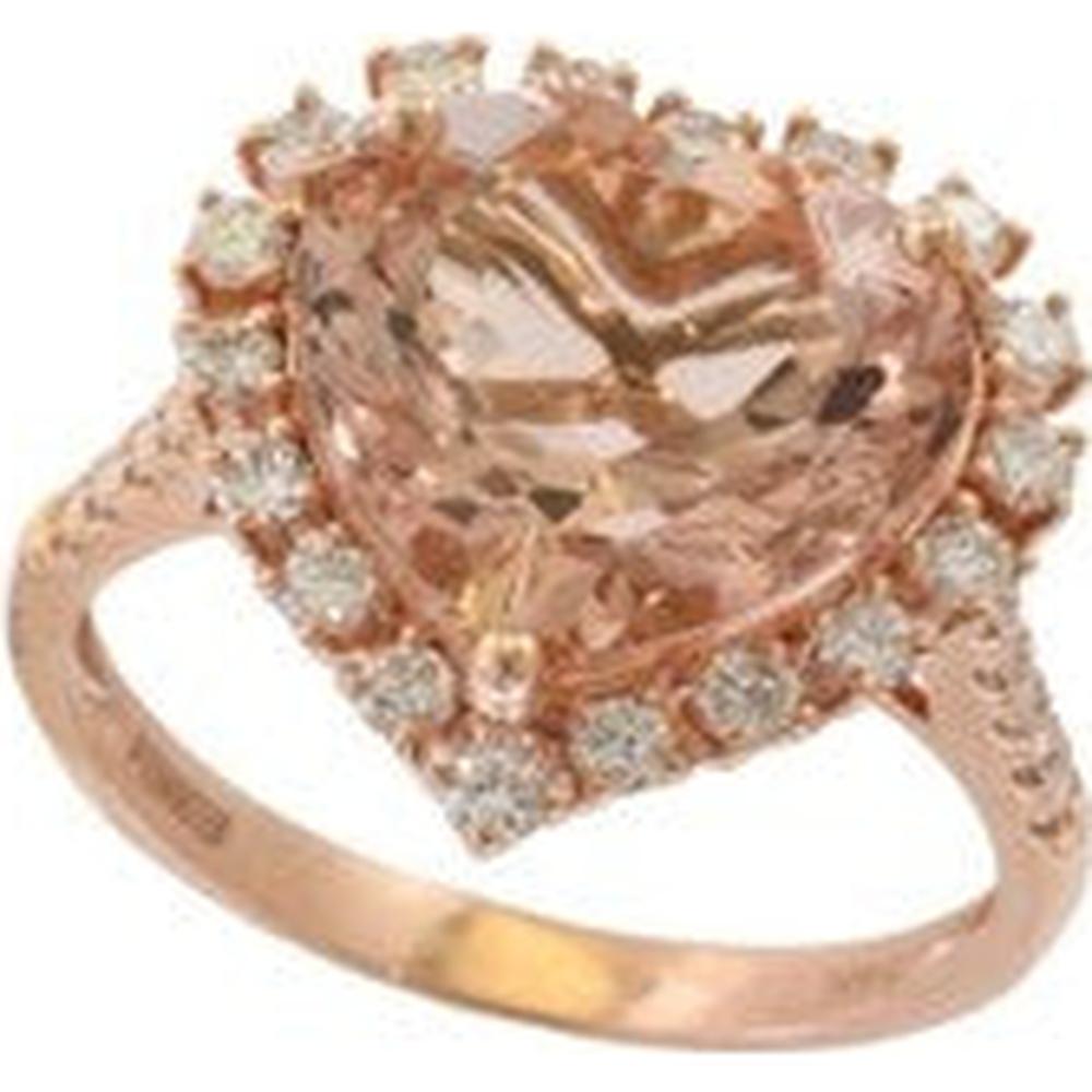 14K Rose Gold Heart-Shaped Morganite and Diamond Halo Ring by EFFY - 5.50 Carat Morganite & 0.59 Carat Diamond Total Weight