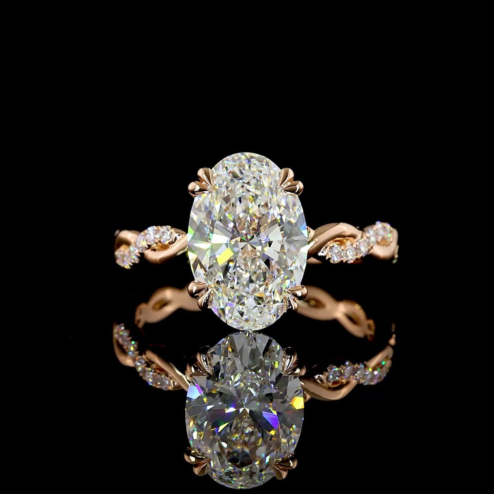 14K Rose Gold Hidden Halo Engagement Ring with 3.10 Carat Oval Lab Diamond and 0.23 Carat Accent Stones - IGI Certified E VVS2 - 3.33 Total Carat Weight - Covaloro Fine Jewelry