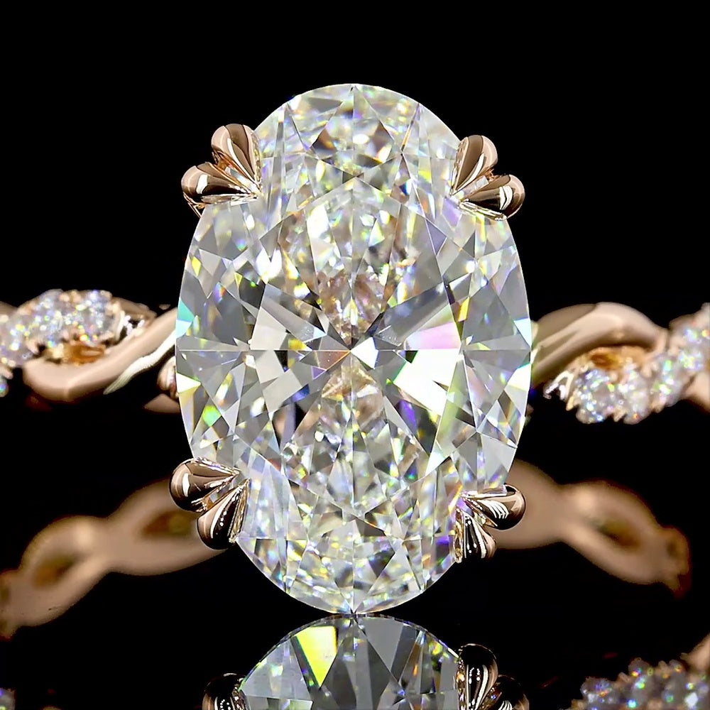 14K Rose Gold Hidden Halo Engagement Ring with 3.10 Carat Oval Lab Diamond and 0.23 Carat Accent Stones - IGI Certified E VVS2 - 3.33 Total Carat Weight - Covaloro Fine Jewelry