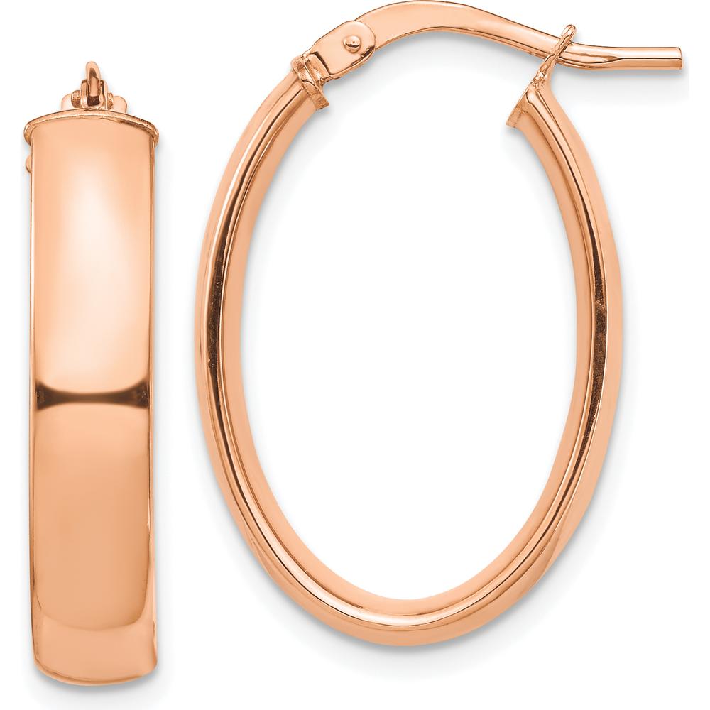 14K Rose Gold High Polished 5mm Oval Hoop Earrings - 25.35mm Length by 0