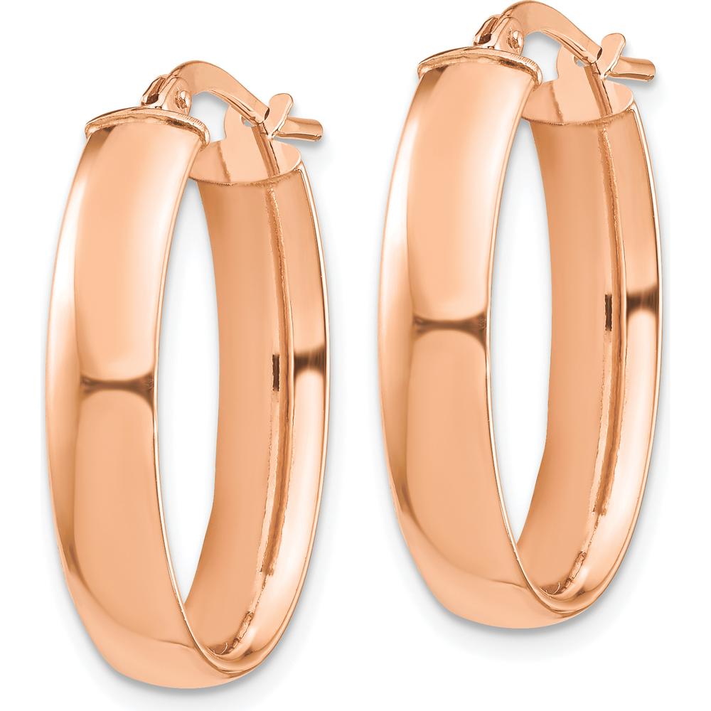 14K Rose Gold High Polished 5mm Oval Hoop Earrings - 25.35mm Length by 0