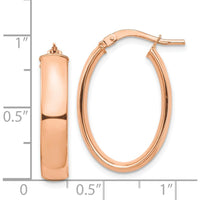 14K Rose Gold High Polished 5mm Oval Hoop Earrings - 25.35mm Length by 0