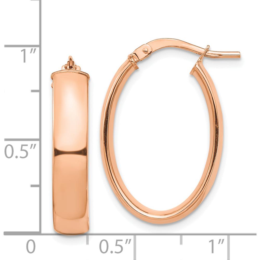 14K Rose Gold High Polished 5mm Oval Hoop Earrings - 25.35mm Length by 0