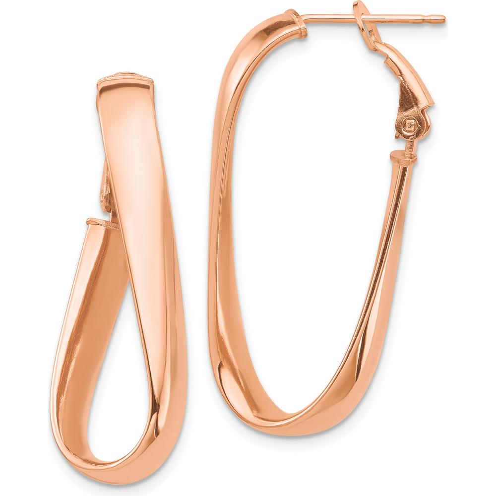 14K Rose Gold High Polished Wavy Oval Omega Back Hoop Earrings - 35.37mm Length by Oro Pregiato