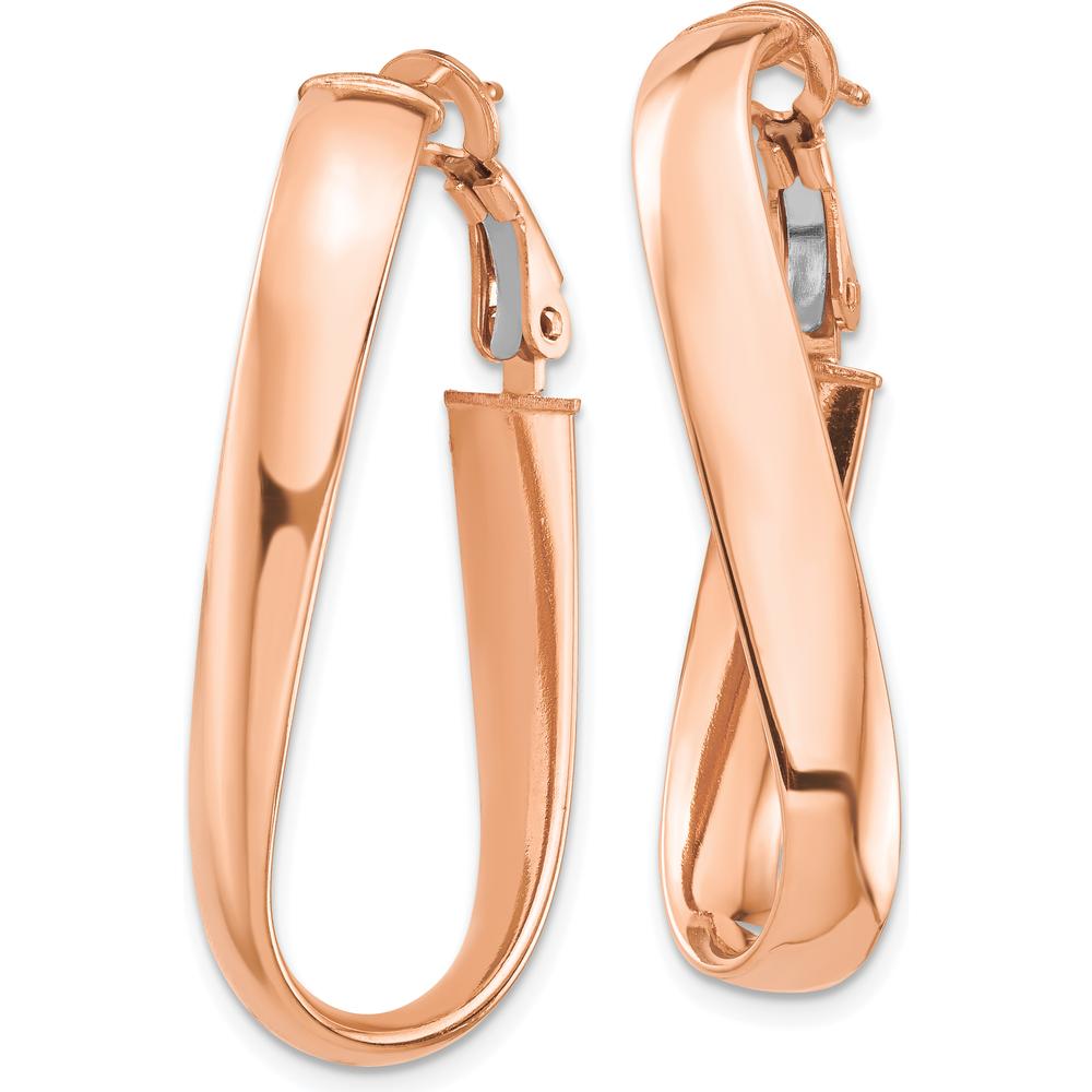 14K Rose Gold High Polished Wavy Oval Omega Back Hoop Earrings - 35.37mm Length by Oro Pregiato