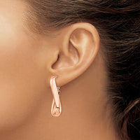 14K Rose Gold High Polished Wavy Oval Omega Back Hoop Earrings - 35.37mm Length by Oro Pregiato