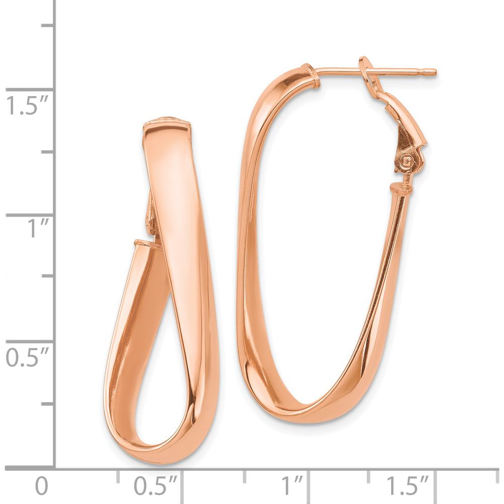 14K Rose Gold High Polished Wavy Oval Omega Back Hoop Earrings - 35.37mm Length by Oro Pregiato