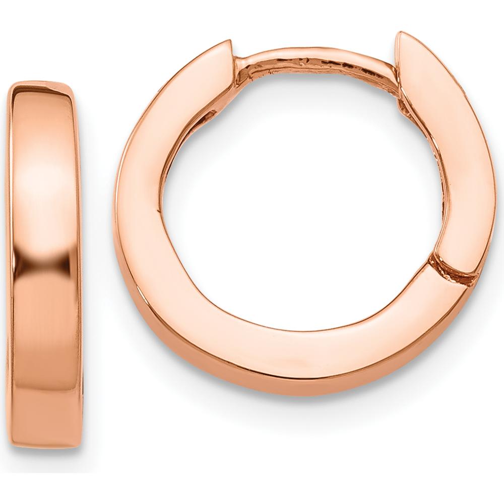 14K Rose Gold Hinged Hoop Earrings - 9mm Length, 2.5mm Width by 0
