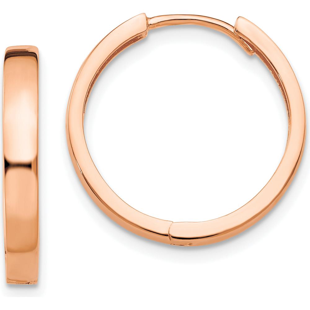 14K Rose Gold Hinged Hoop Earrings - Polished Finish, 15mm Length by 0