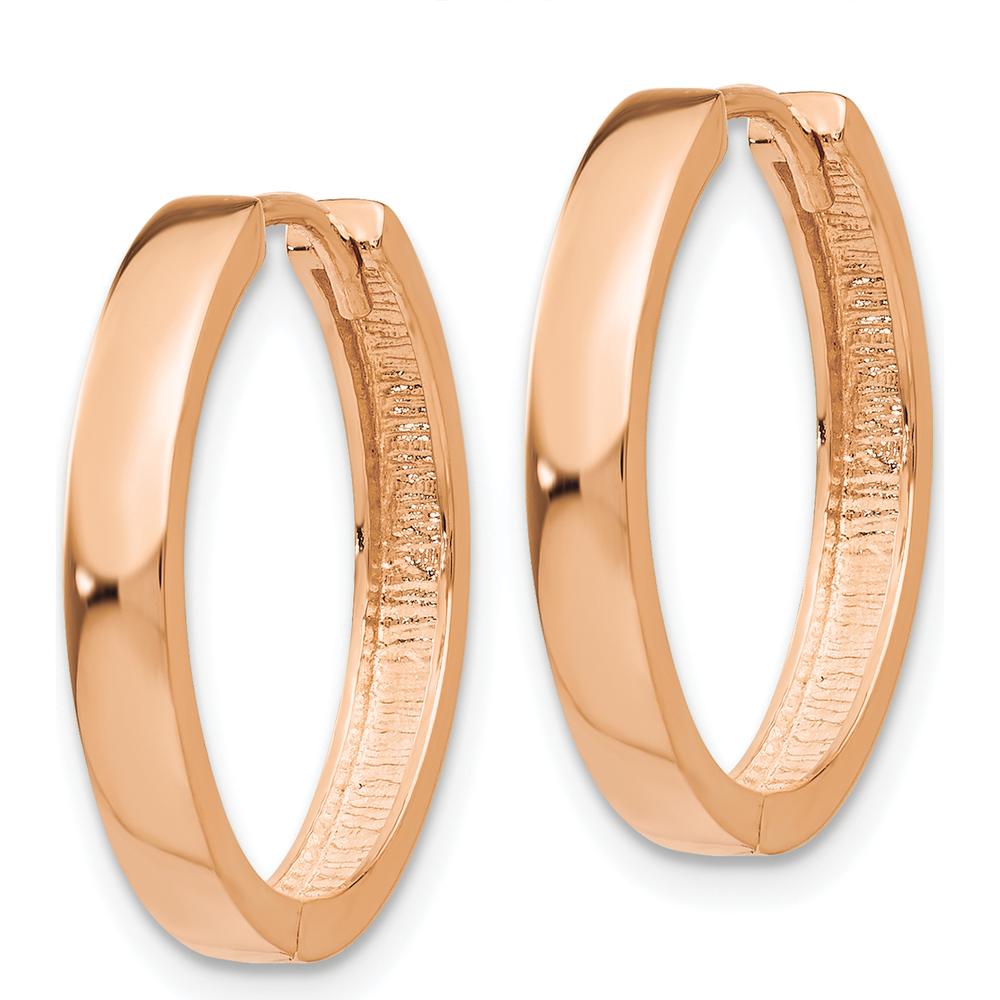 14K Rose Gold Hinged Hoop Earrings - Polished Finish, 15mm Length by 0