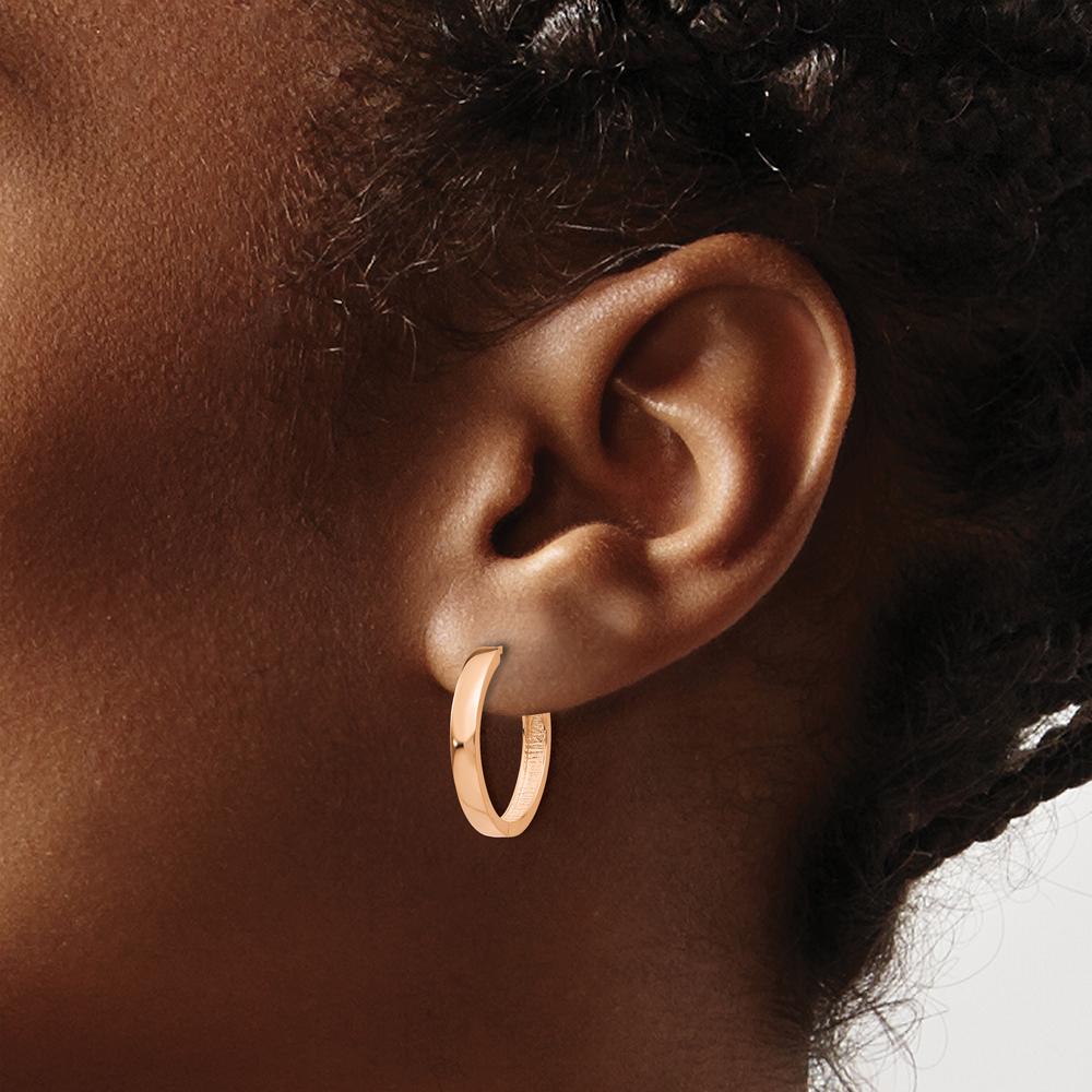 14K Rose Gold Hinged Hoop Earrings - Polished Finish, 15mm Length by 0