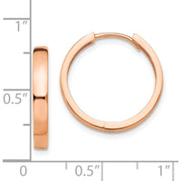 14K Rose Gold Hinged Hoop Earrings - Polished Finish, 15mm Length by 0