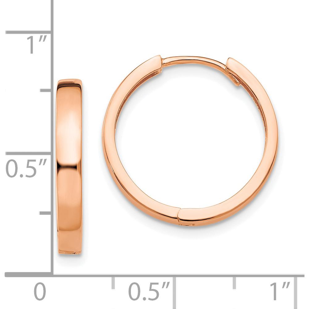 14K Rose Gold Hinged Hoop Earrings - Polished Finish, 15mm Length by 0