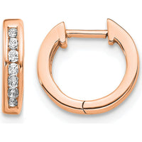14K Rose Gold Hinged Hoop Earrings with 14 Round Diamonds - 0.01 Carat Total Diamond Weight by Monteluci Fine Jewelry